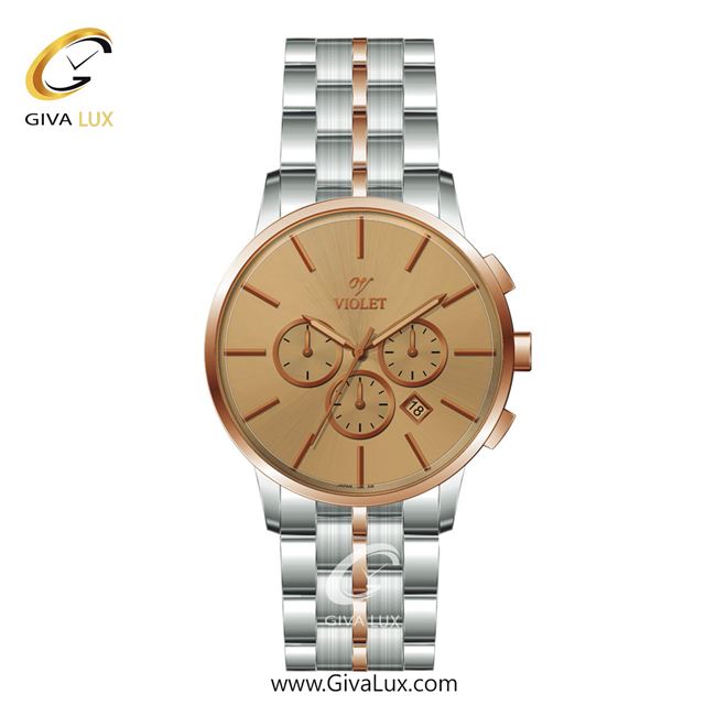 ساعت مچی اورجینال مردانه ویولت VIOLET سه موتوره کرنوگراف رزگلد-نقره ای | نقره ای-رزگلد| خاکی| کد رفرنس 0595/2